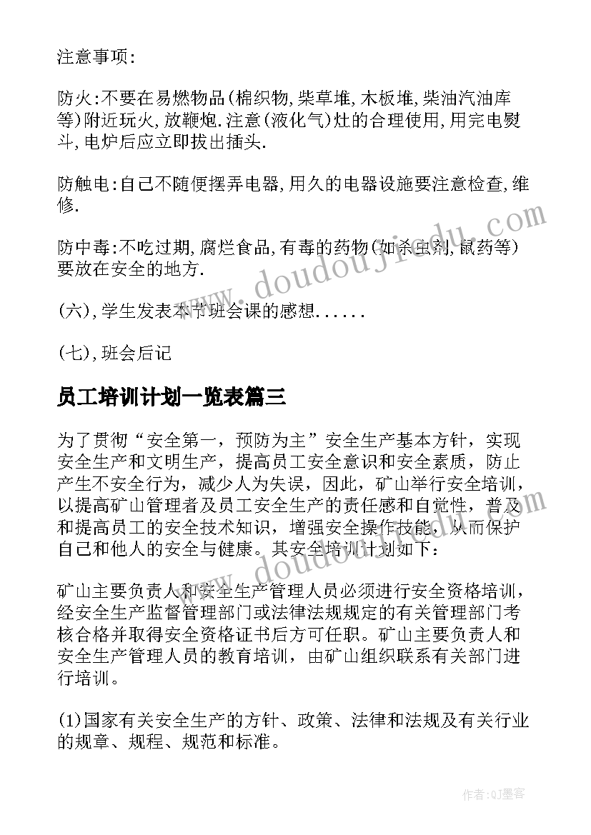 最新员工培训计划一览表 门市员工培训计划方案(大全6篇)