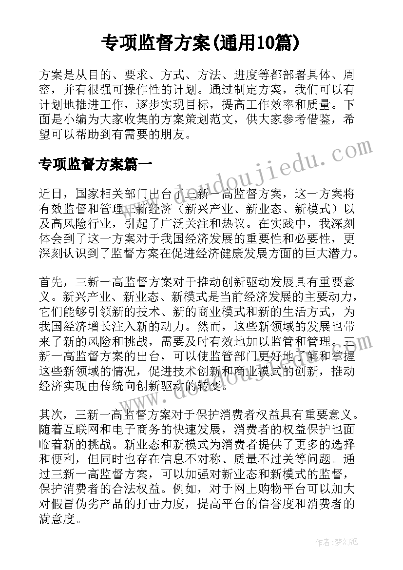 专项监督方案(通用10篇)