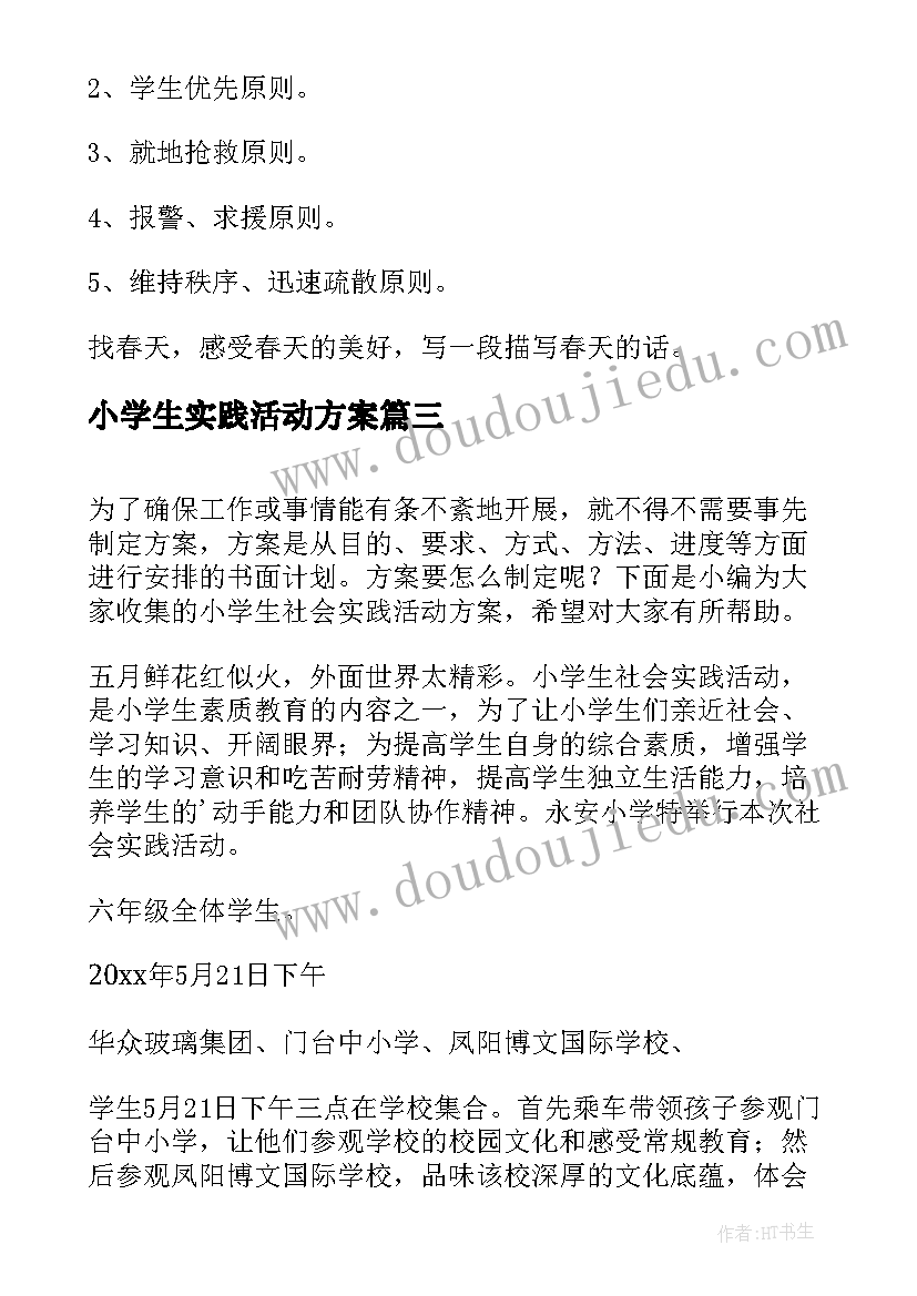 2023年小学生实践活动方案(优秀6篇)