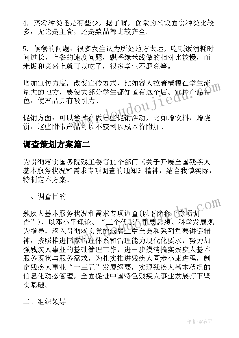 调查策划方案(汇总5篇)