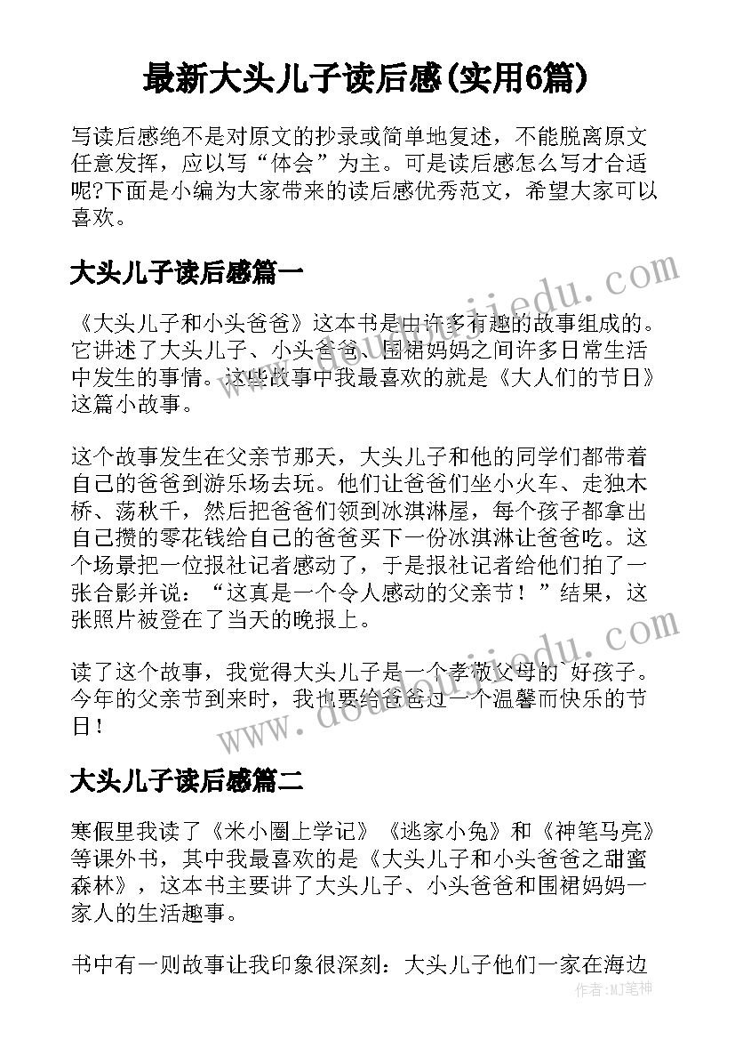 最新大头儿子读后感(实用6篇)