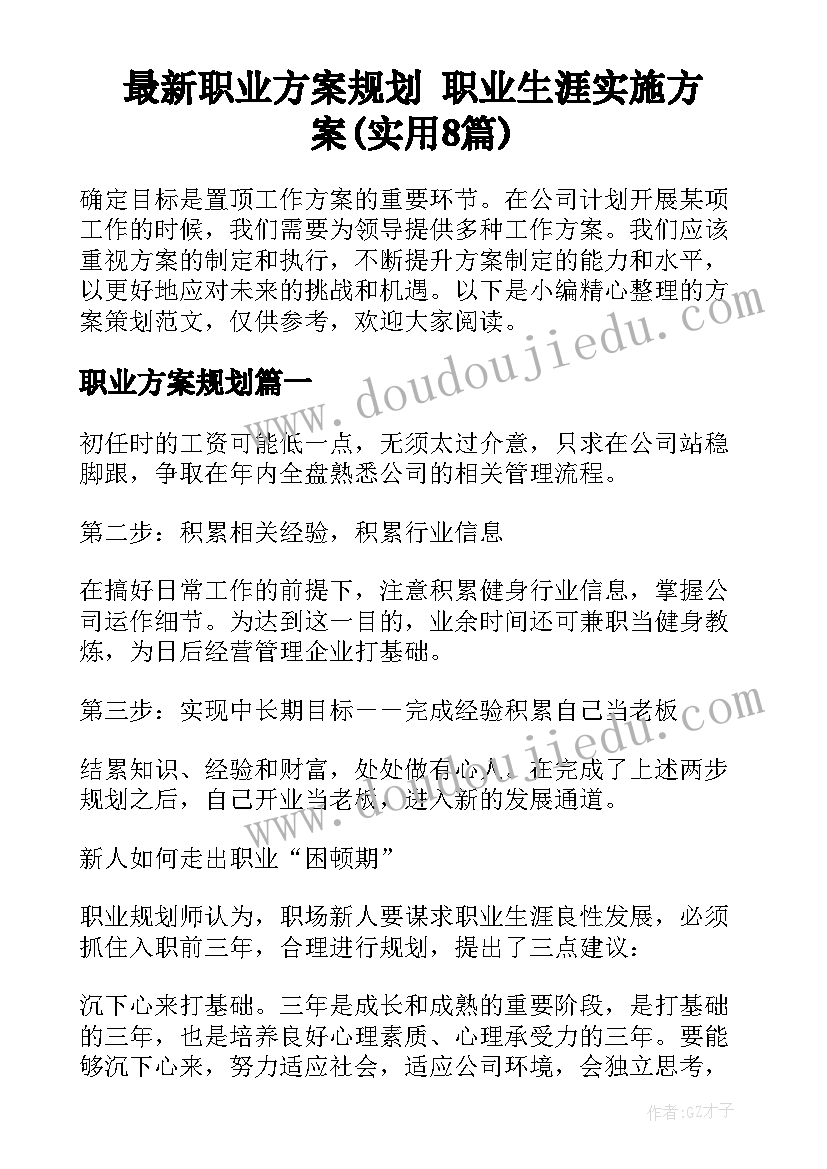 最新职业方案规划 职业生涯实施方案(实用8篇)