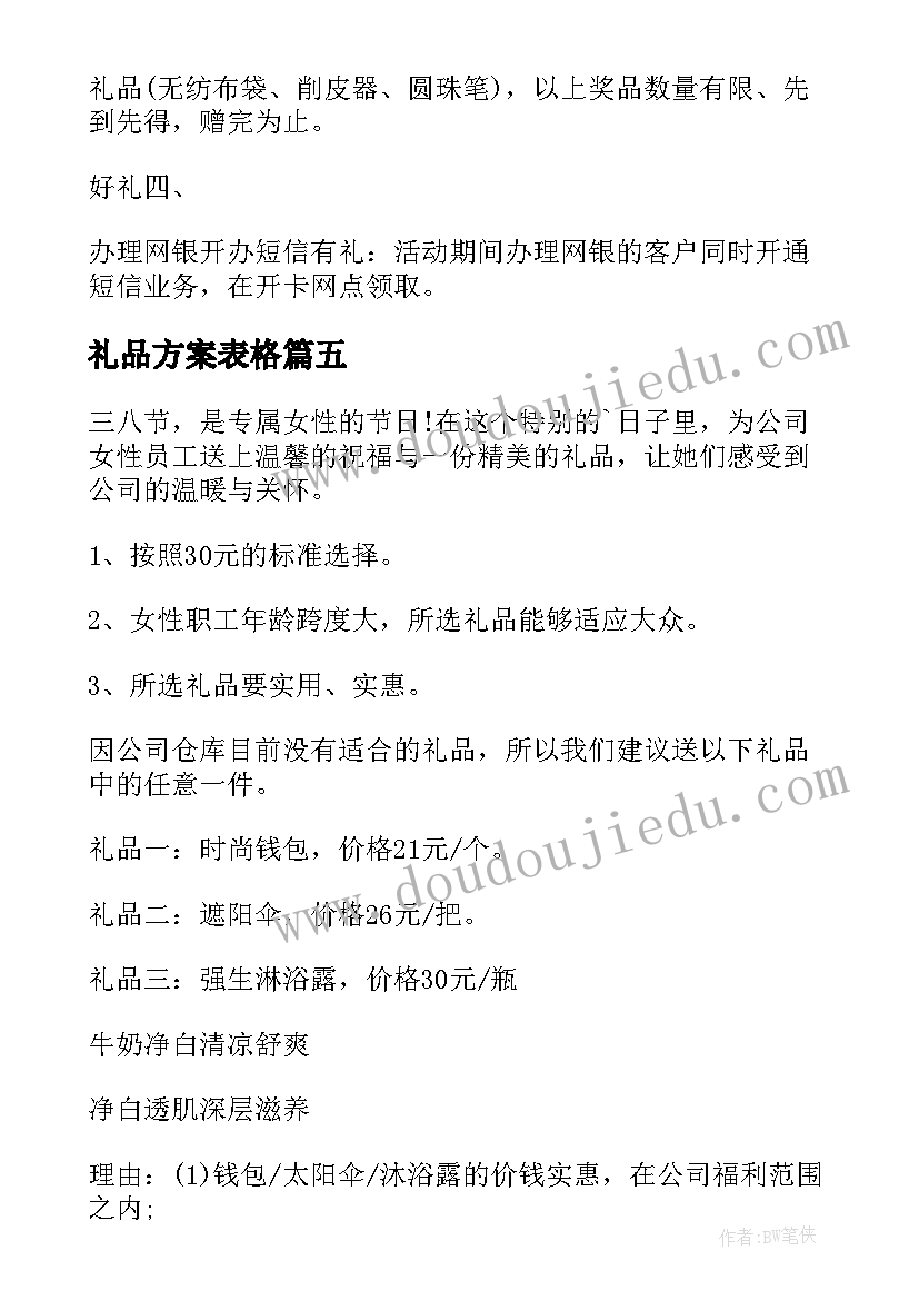 2023年礼品方案表格(优秀10篇)