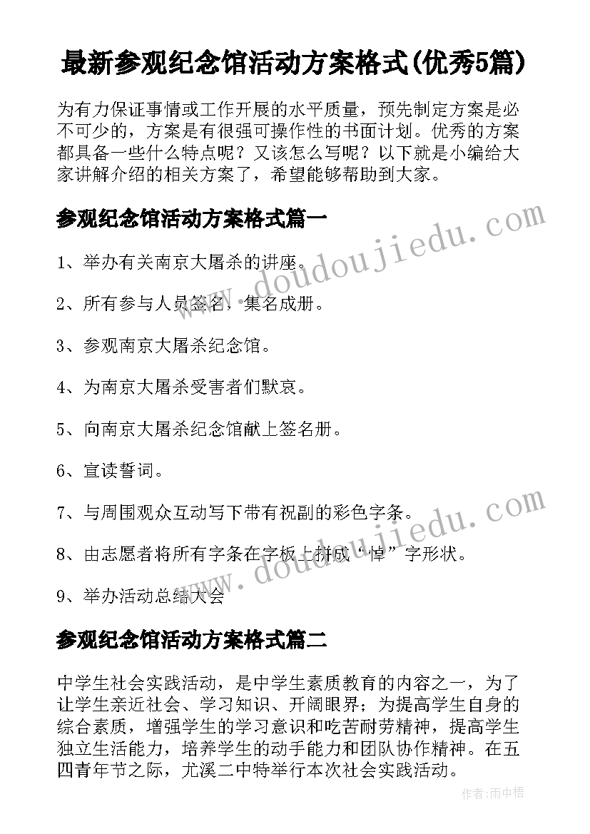 最新参观纪念馆活动方案格式(优秀5篇)