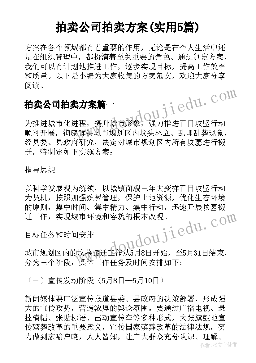 拍卖公司拍卖方案(实用5篇)