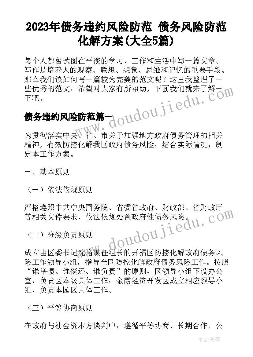 2023年债务违约风险防范 债务风险防范化解方案(大全5篇)