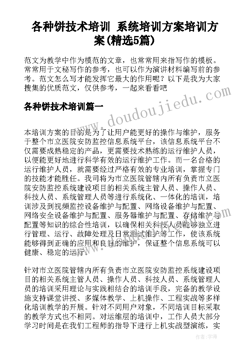 各种饼技术培训 系统培训方案培训方案(精选5篇)