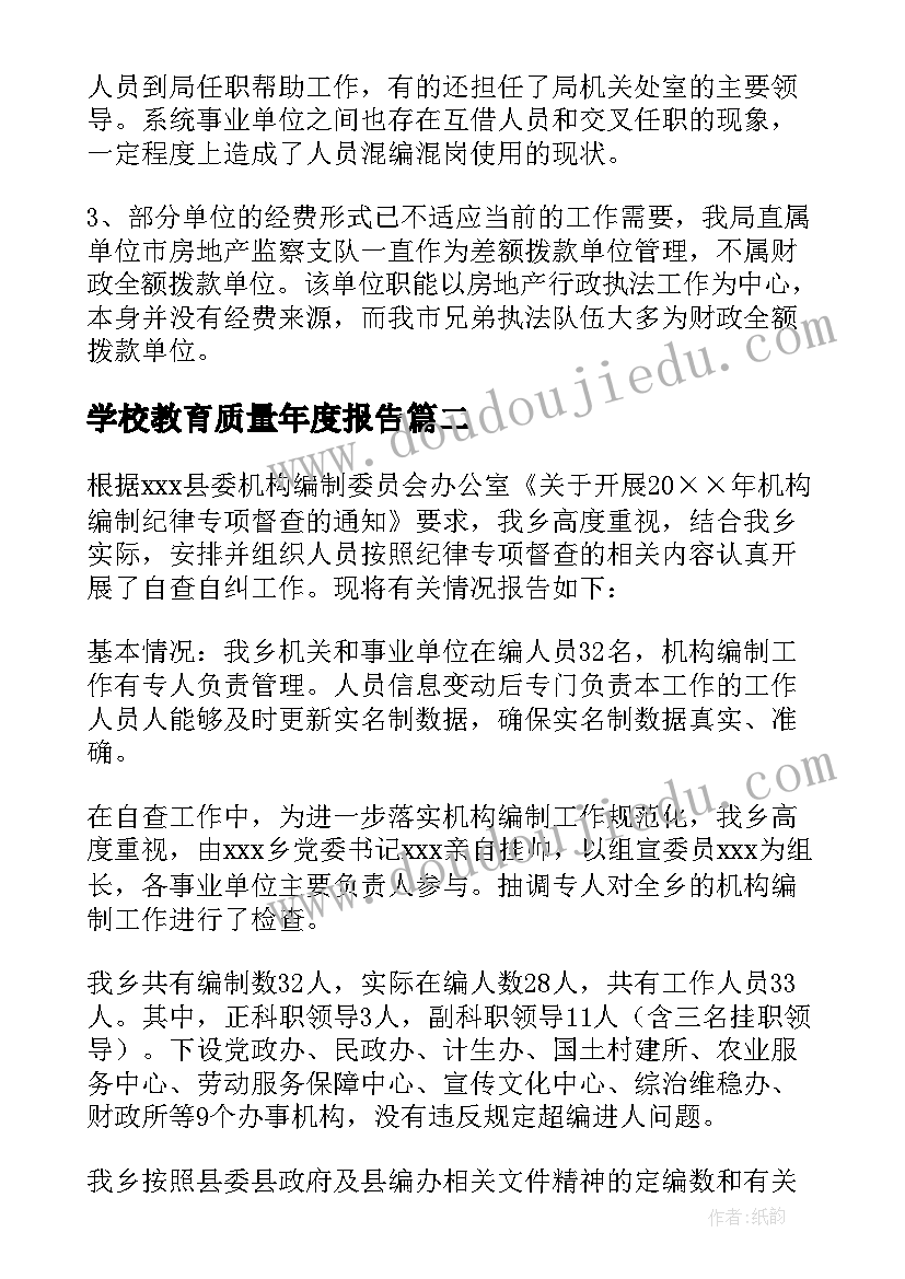 最新学校教育质量年度报告 编制自查报告(模板5篇)