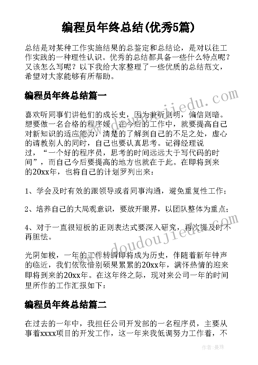 编程员年终总结(优秀5篇)