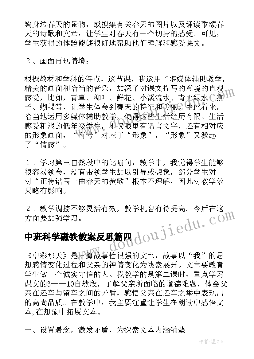 最新中班科学磁铁教案反思(优质5篇)