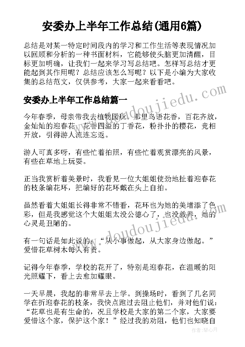 安委办上半年工作总结(通用6篇)