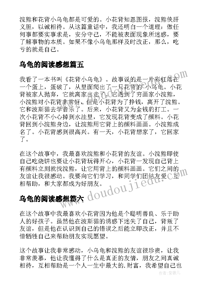 最新乌龟的阅读感想 想飞的乌龟读后感(汇总10篇)