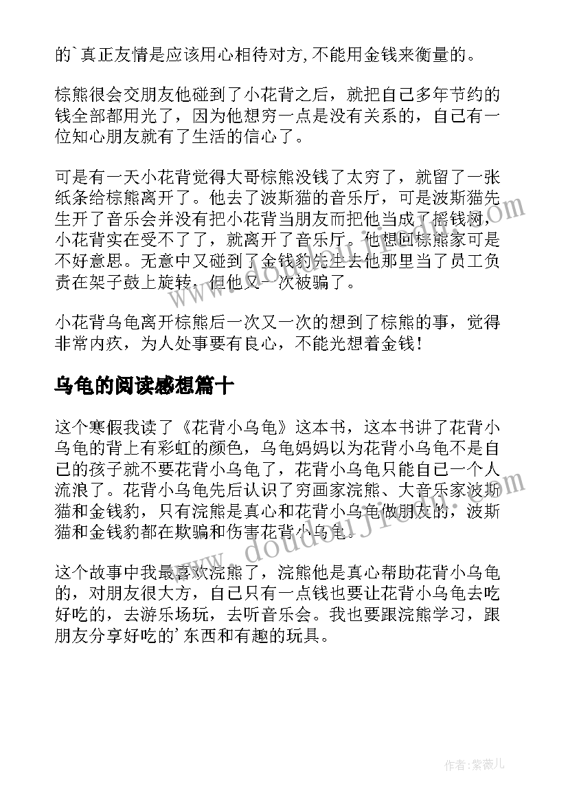 最新乌龟的阅读感想 想飞的乌龟读后感(汇总10篇)