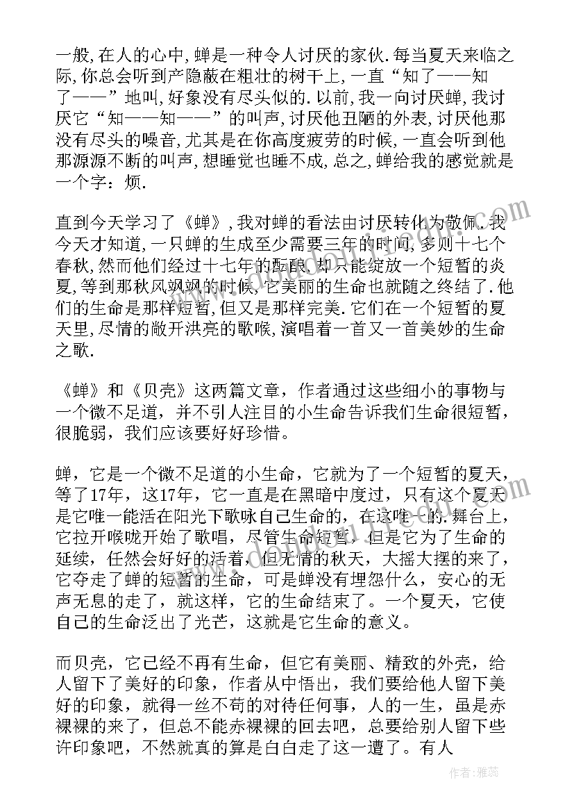 2023年贝壳沙读后感 蝉和贝壳读后感(优质5篇)