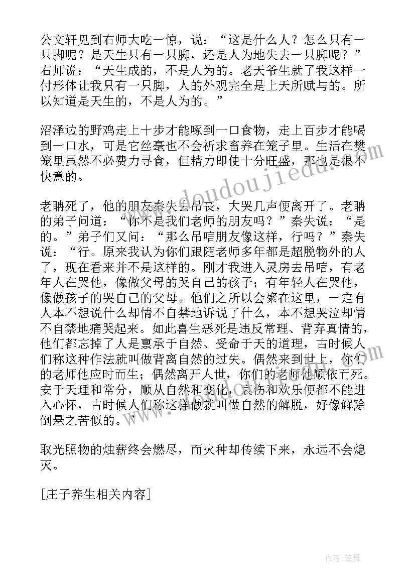 2023年养生论的读后感 庄子养生主读后感(汇总5篇)