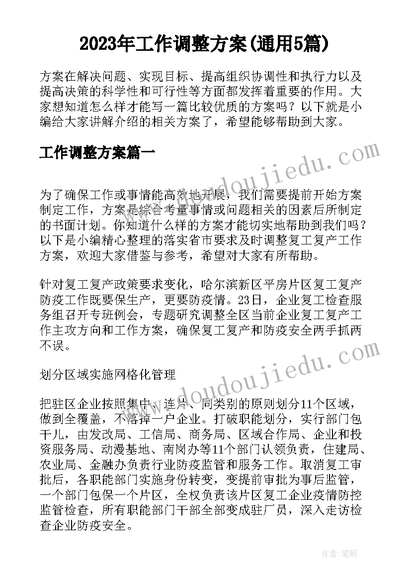 2023年工作调整方案(通用5篇)