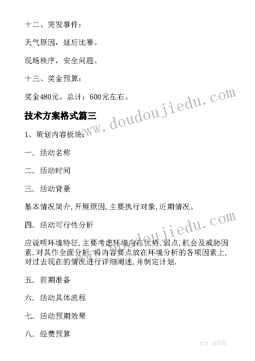 2023年技术方案格式 策划方案格式(模板5篇)