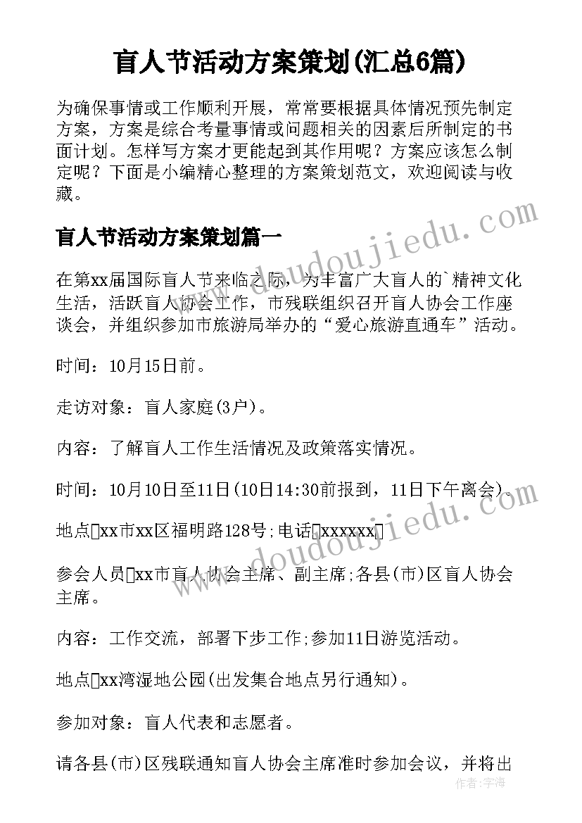 盲人节活动方案策划(汇总6篇)