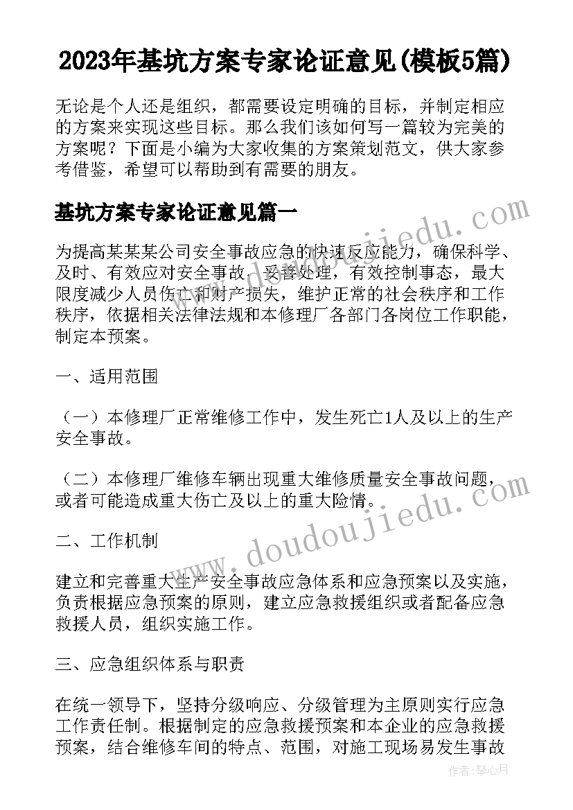 2023年基坑方案专家论证意见(模板5篇)