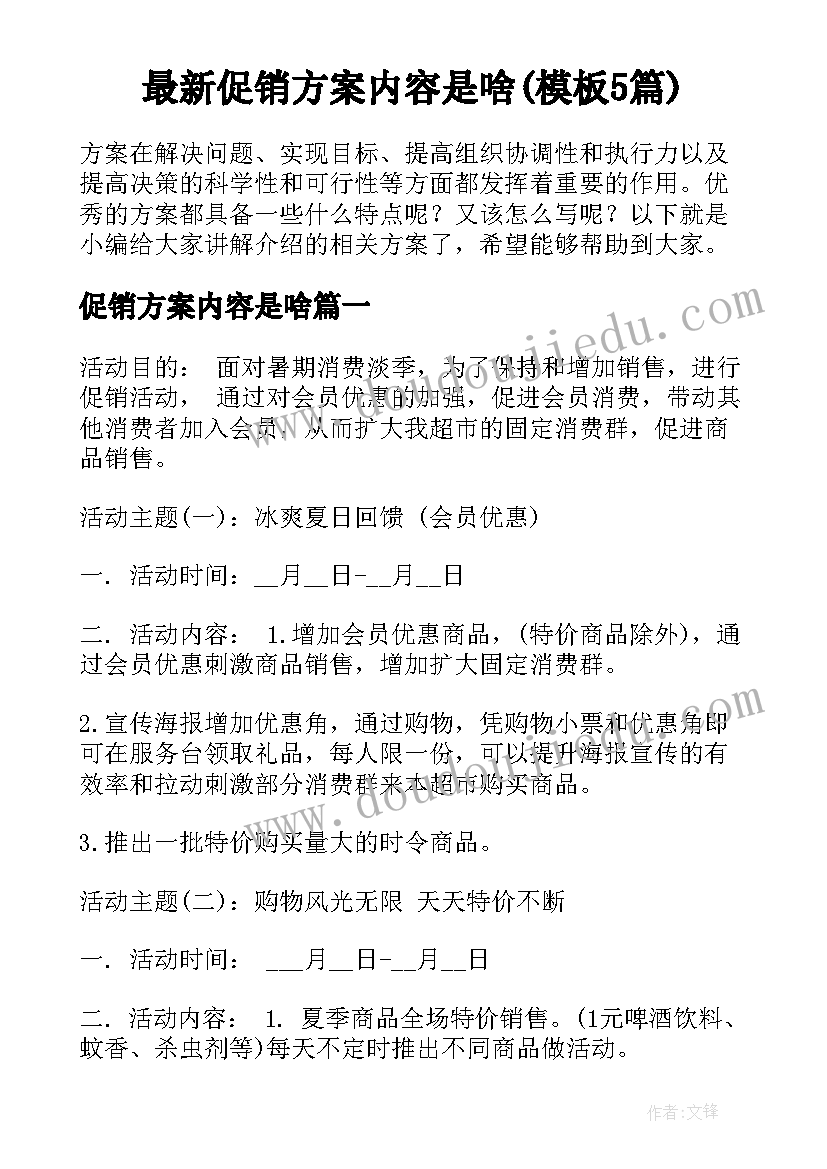 最新促销方案内容是啥(模板5篇)