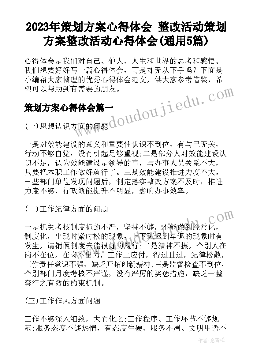 2023年策划方案心得体会 整改活动策划方案整改活动心得体会(通用5篇)