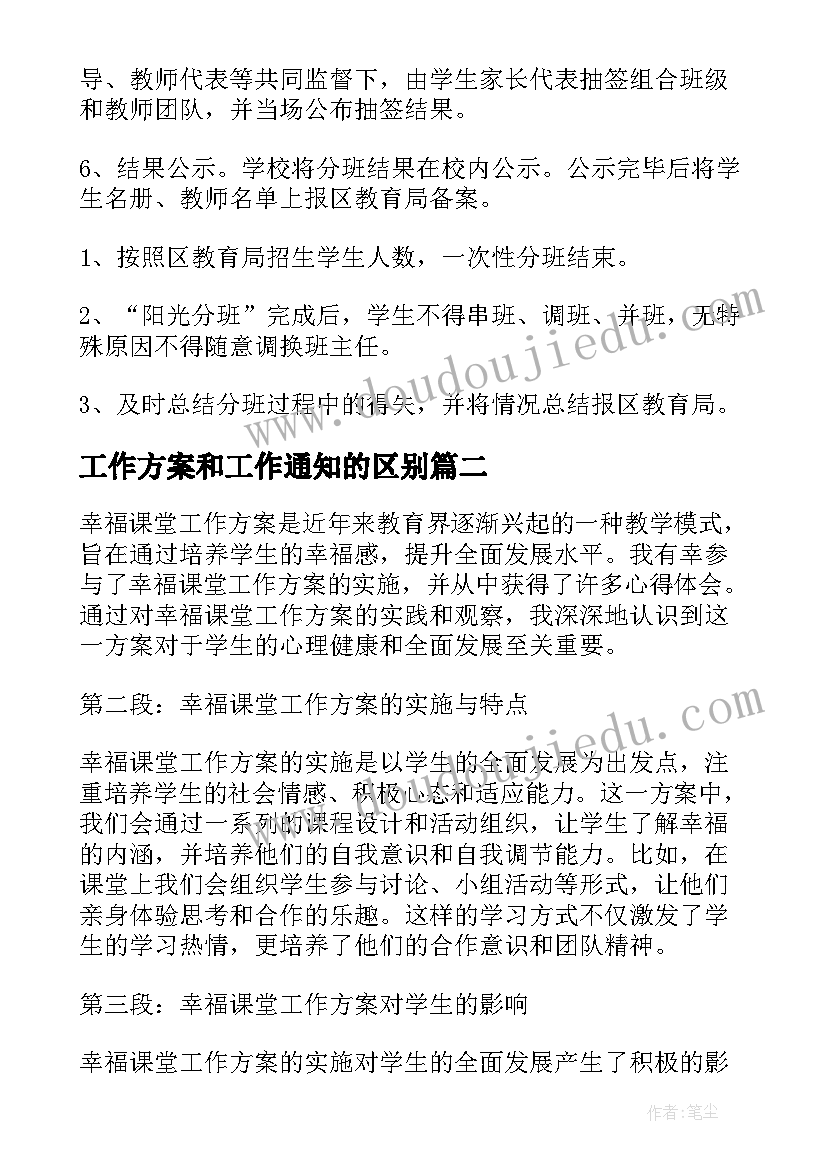 工作方案和工作通知的区别(实用10篇)