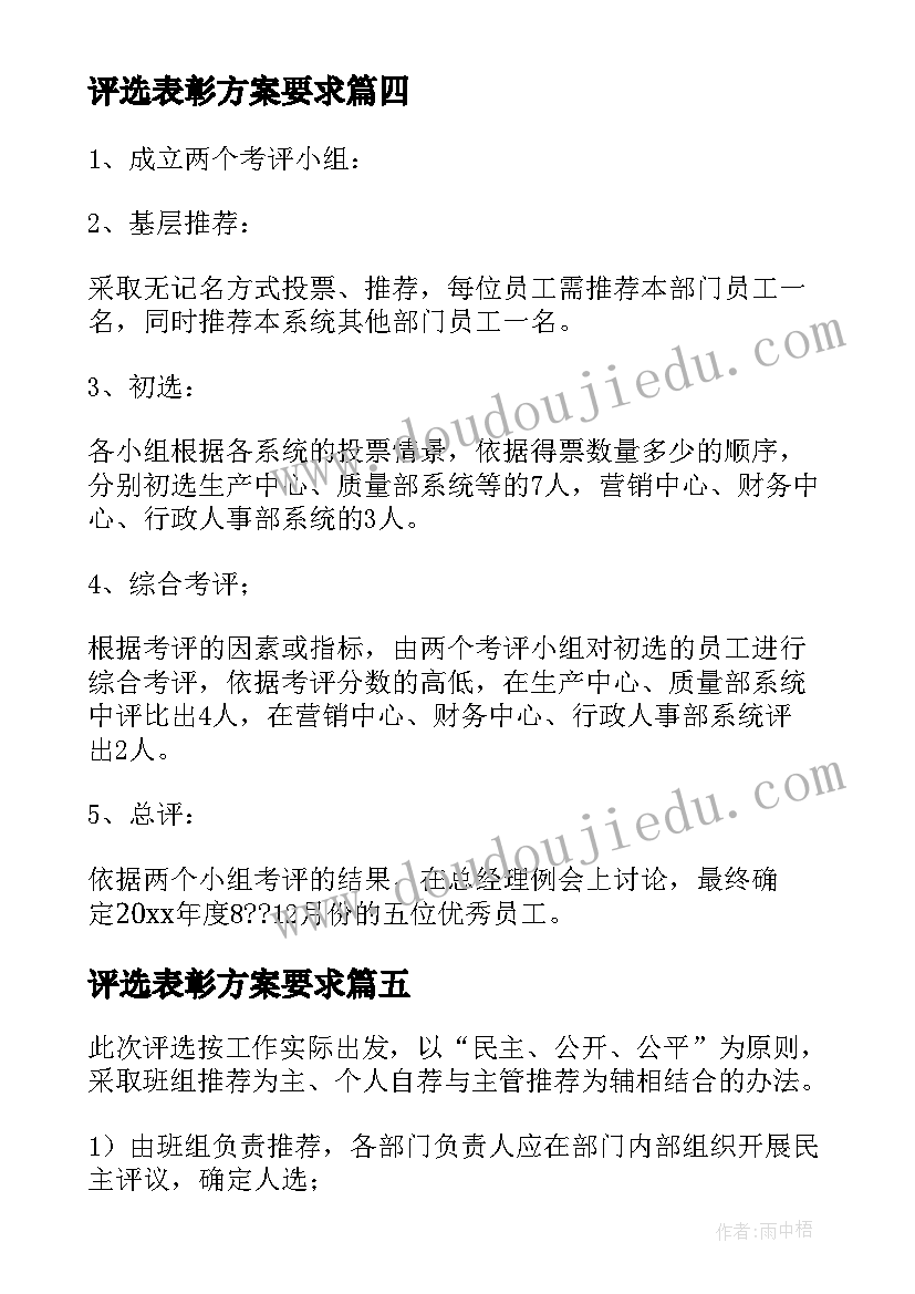 2023年评选表彰方案要求(大全5篇)