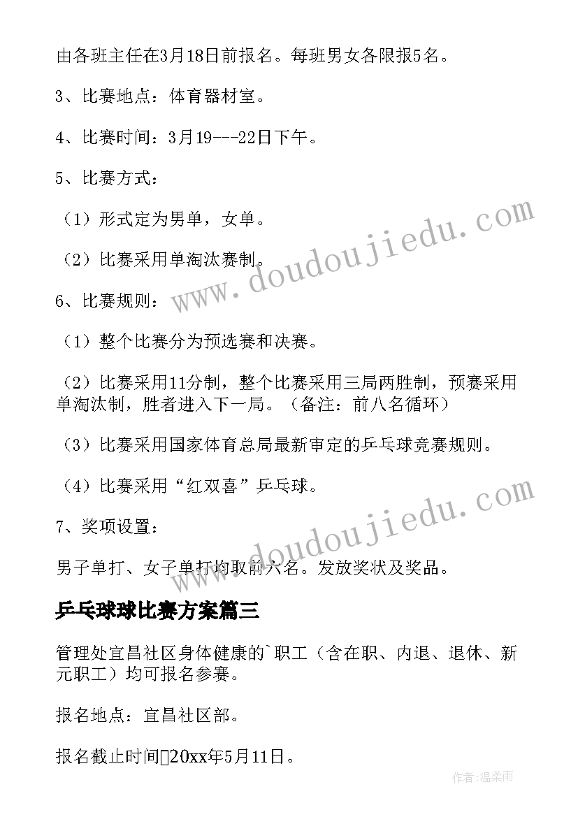 乒乓球球比赛方案 乒乓球比赛方案(通用9篇)