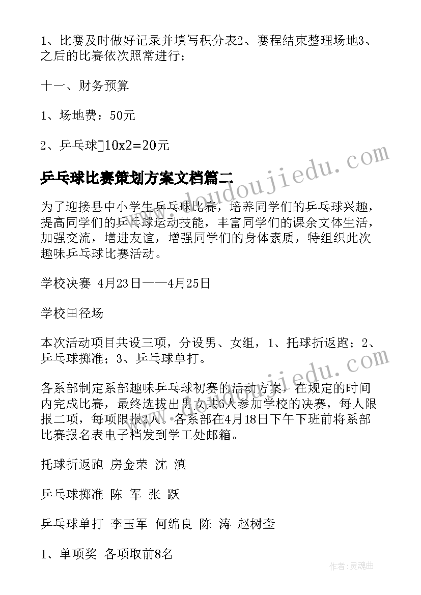 最新乒乓球比赛策划方案文档(汇总6篇)