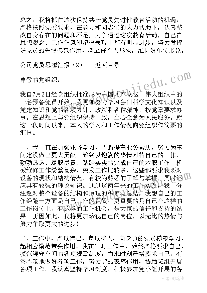 公司党日思想汇报(精选5篇)