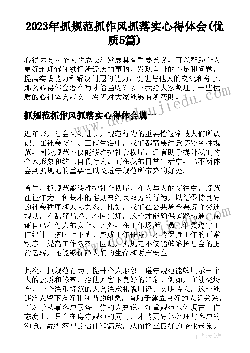 2023年抓规范抓作风抓落实心得体会(优质5篇)