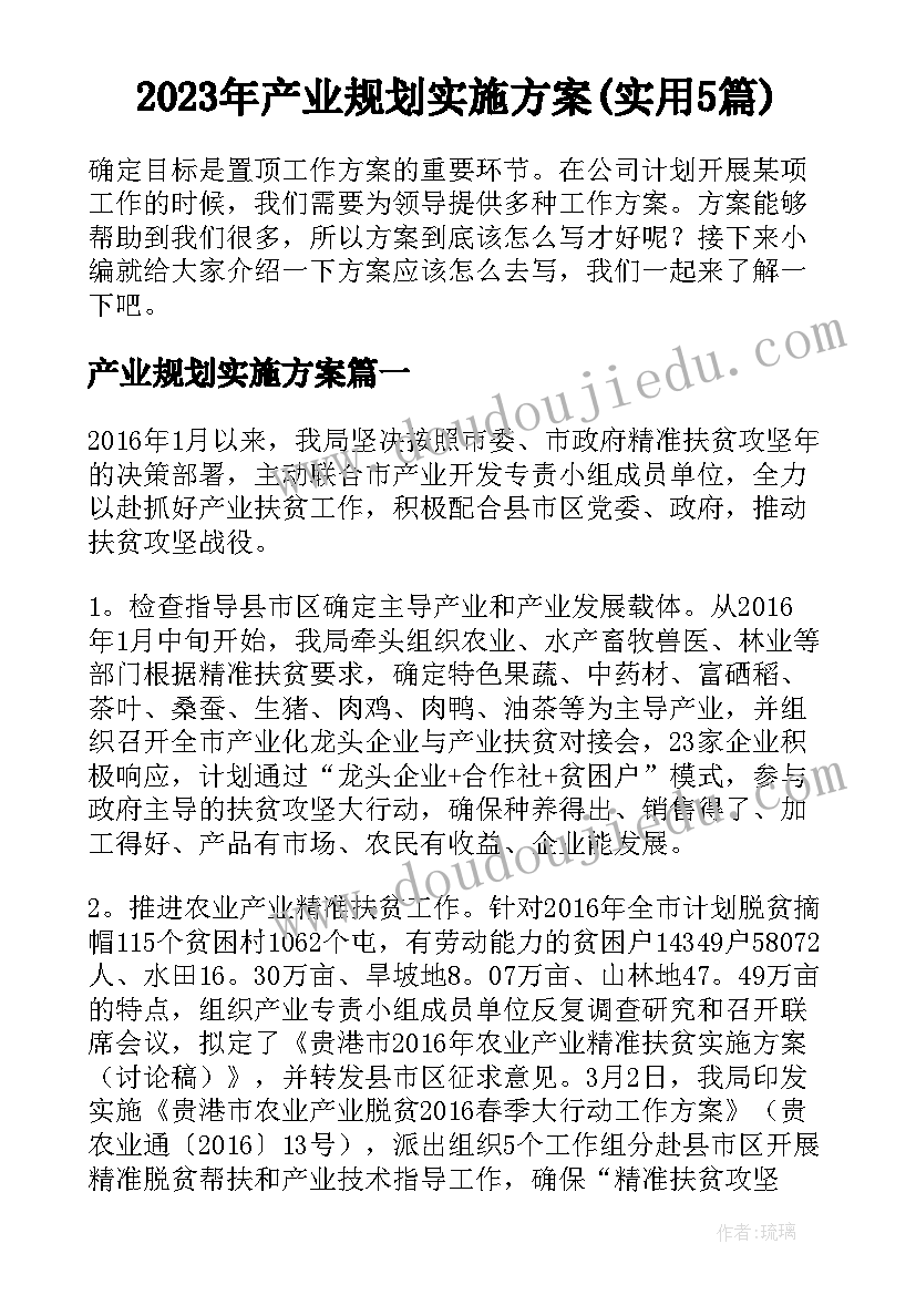 2023年产业规划实施方案(实用5篇)