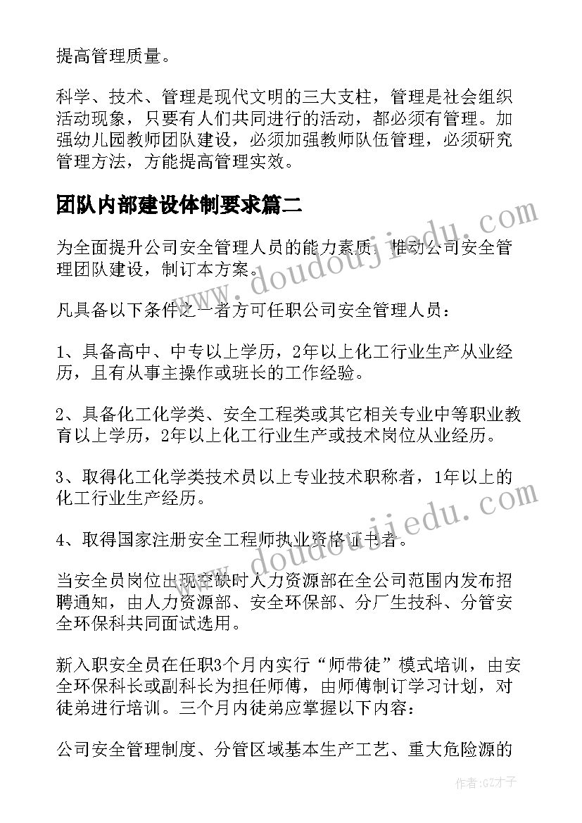 2023年团队内部建设体制要求 团队建设方案(优质10篇)