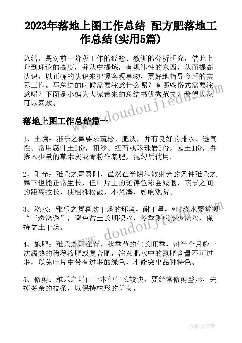 2023年落地上图工作总结 配方肥落地工作总结(实用5篇)