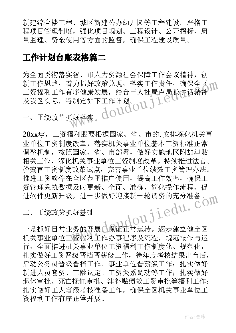 最新工作计划台账表格 股室工作计划台账(优质5篇)