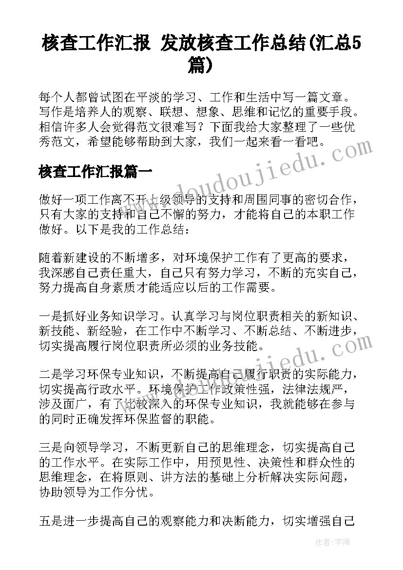 核查工作汇报 发放核查工作总结(汇总5篇)