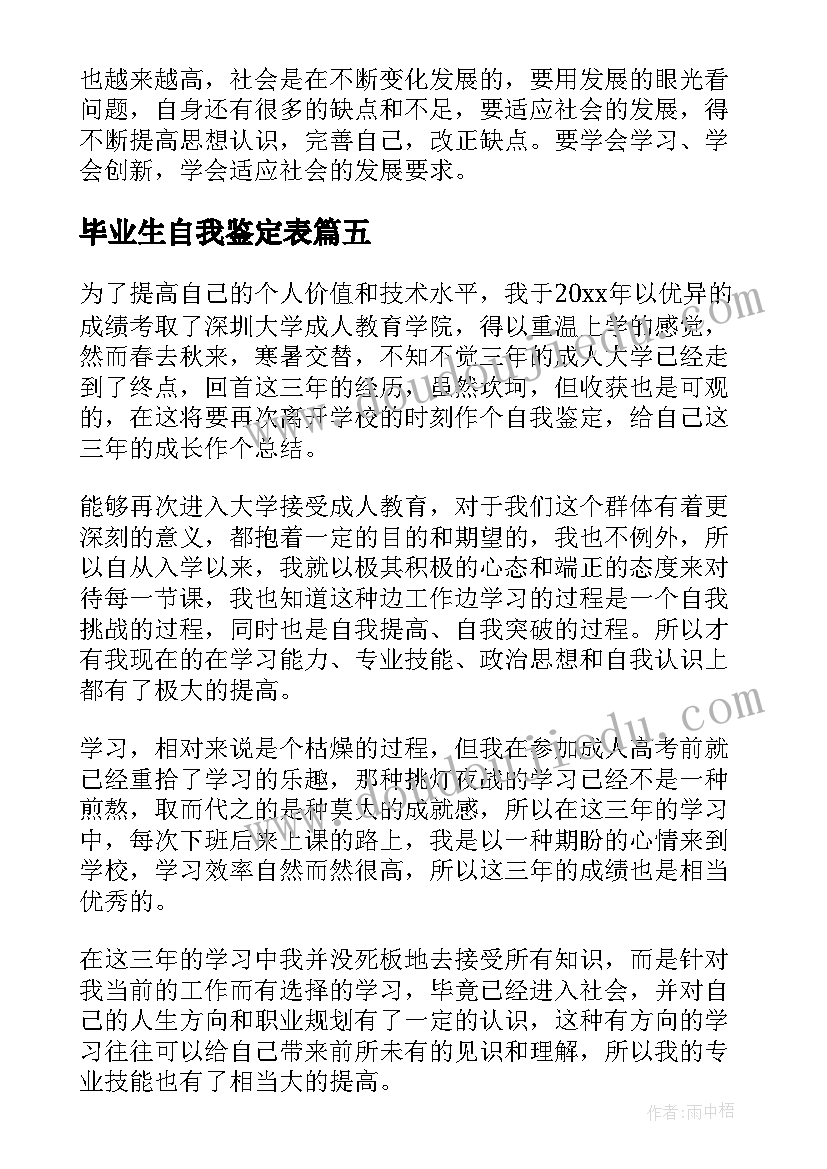 毕业生自我鉴定表 毕业生自我鉴定(优秀5篇)