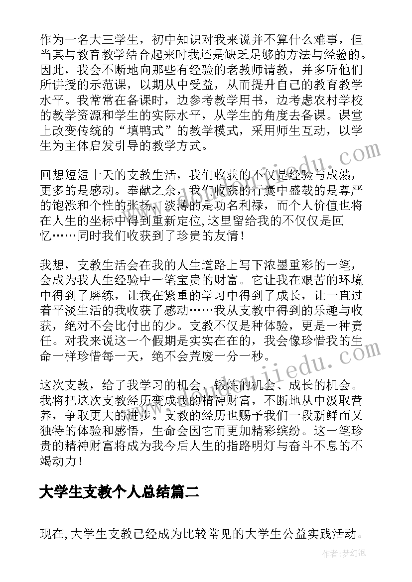 最新大学生支教个人总结(优秀6篇)