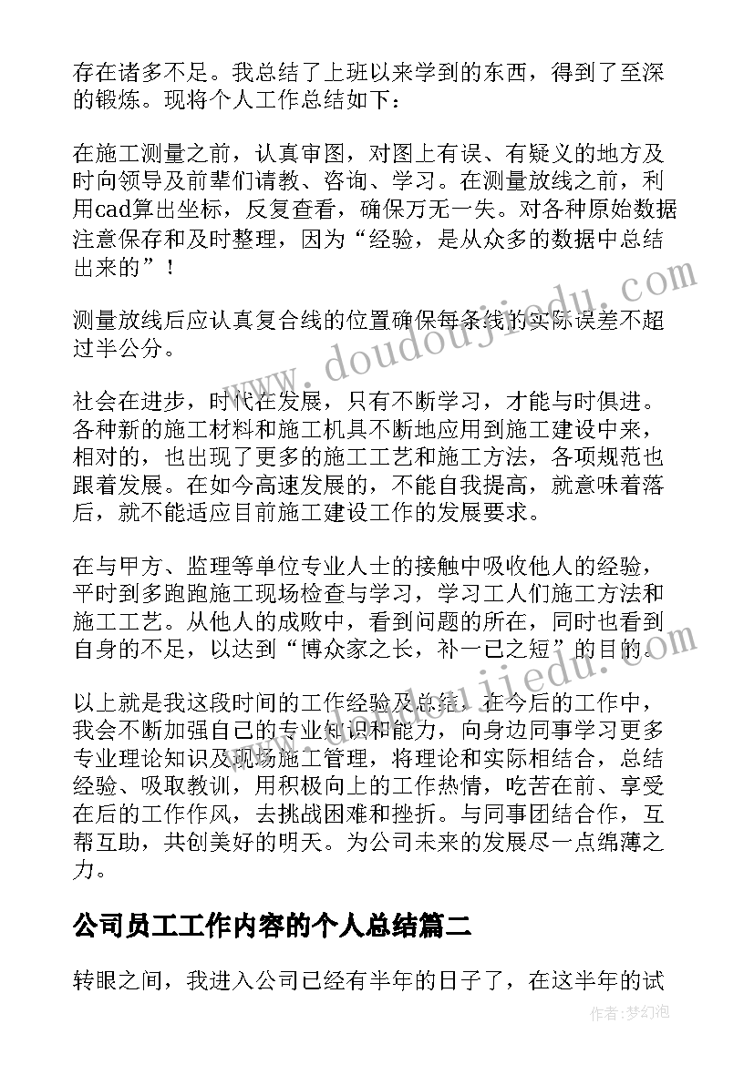 最新公司员工工作内容的个人总结 公司员工个人总结(模板8篇)