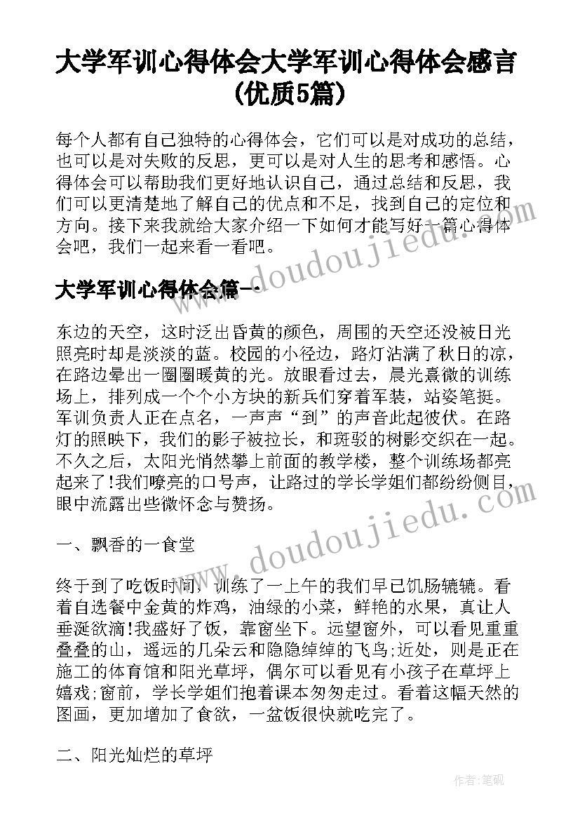 大学军训心得体会 大学军训心得体会感言(优质5篇)