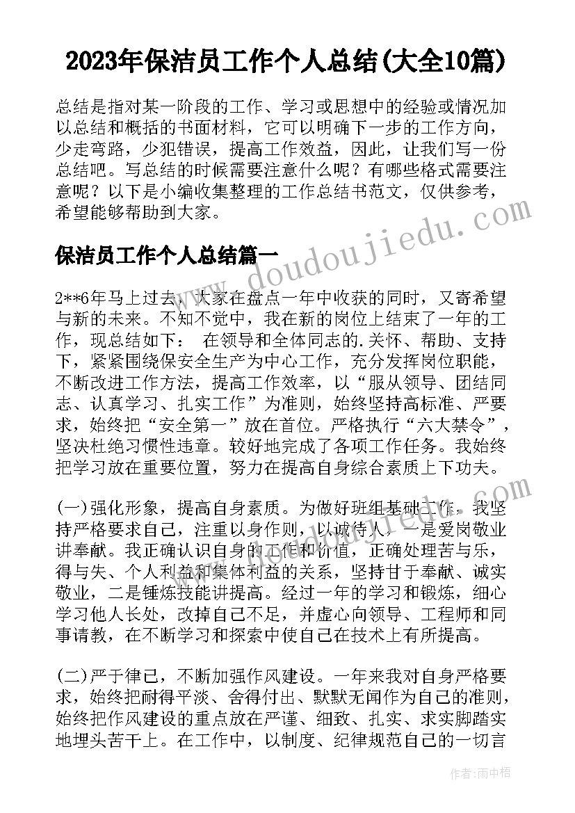 2023年保洁员工作个人总结(大全10篇)