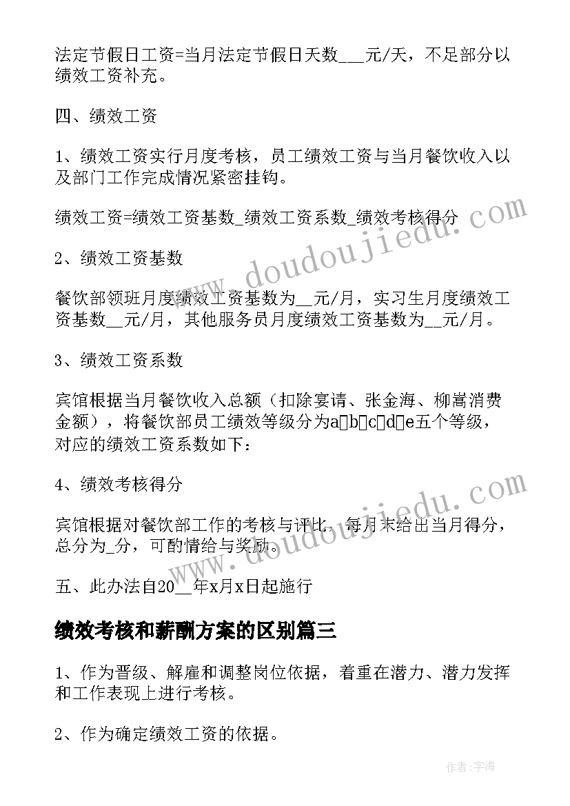 2023年绩效考核和薪酬方案的区别(优质5篇)