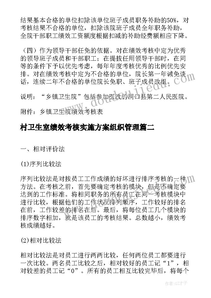 2023年村卫生室绩效考核实施方案组织管理 绩效考核实施方案(优秀8篇)