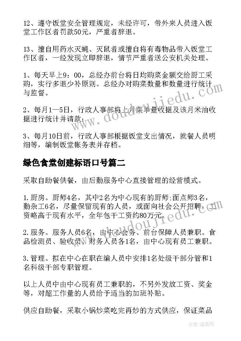 2023年绿色食堂创建标语口号(实用7篇)