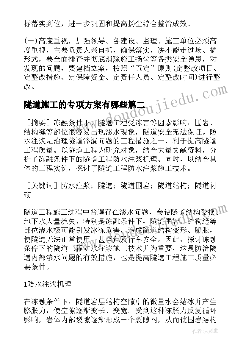 隧道施工的专项方案有哪些(大全5篇)