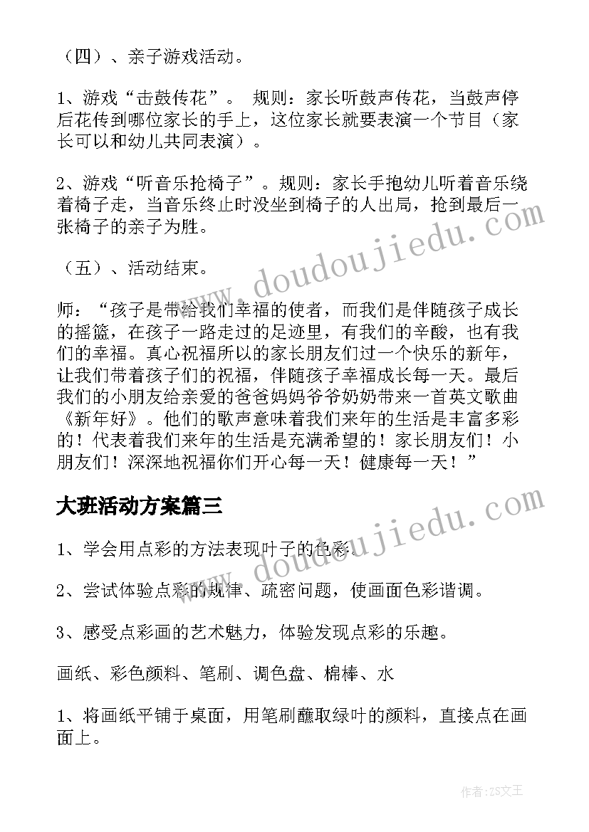 最新大班活动方案(模板10篇)