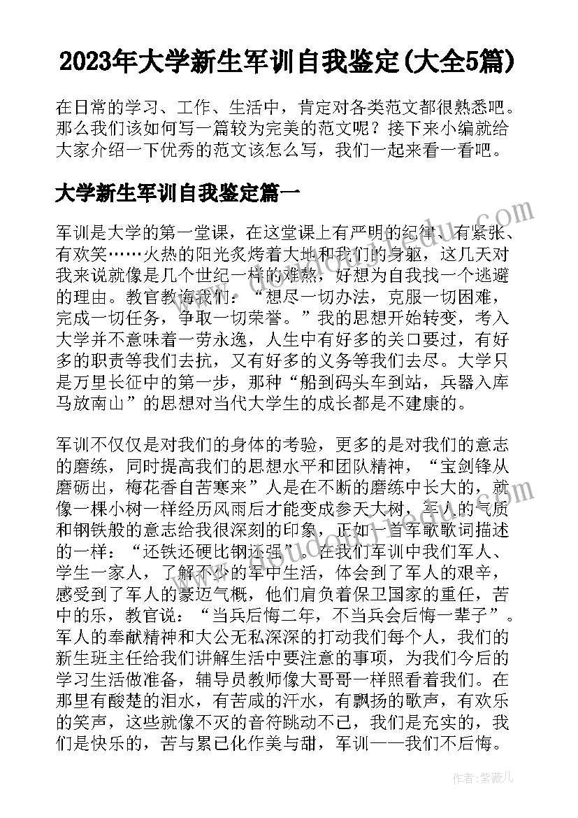2023年大学新生军训自我鉴定(大全5篇)