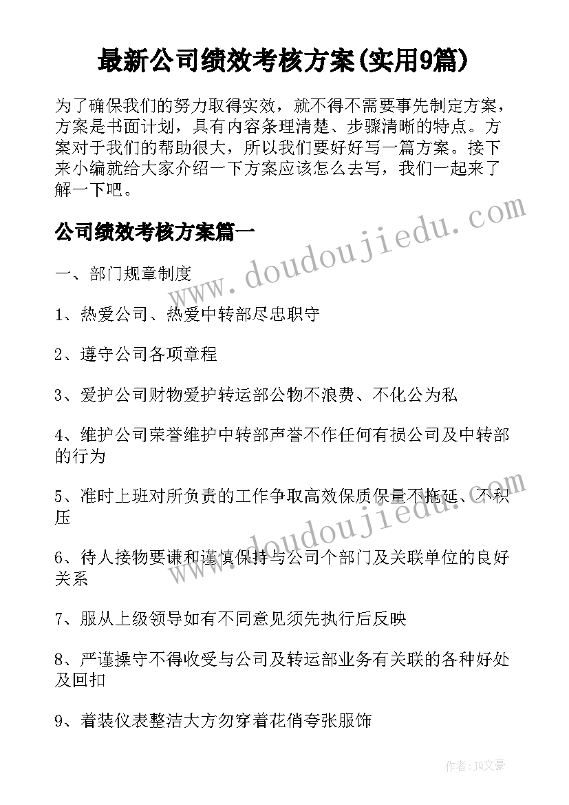 最新公司绩效考核方案(实用9篇)