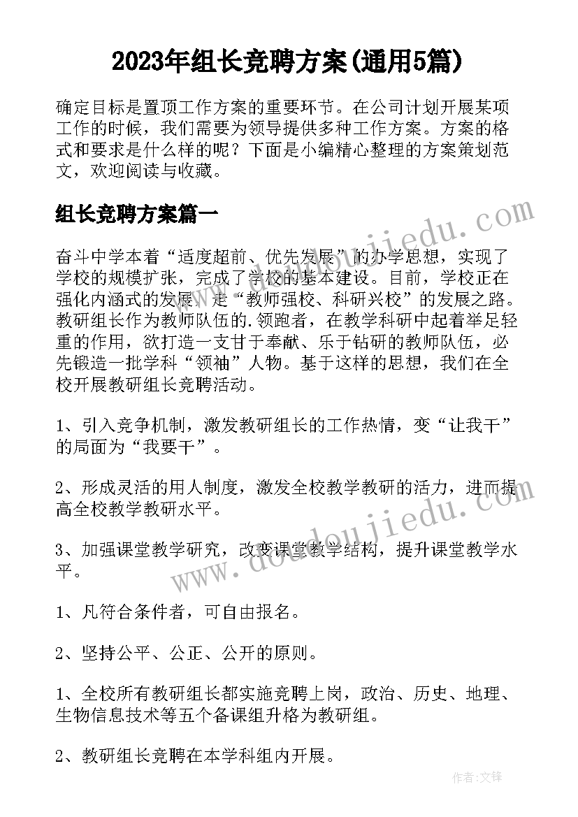 2023年组长竞聘方案(通用5篇)