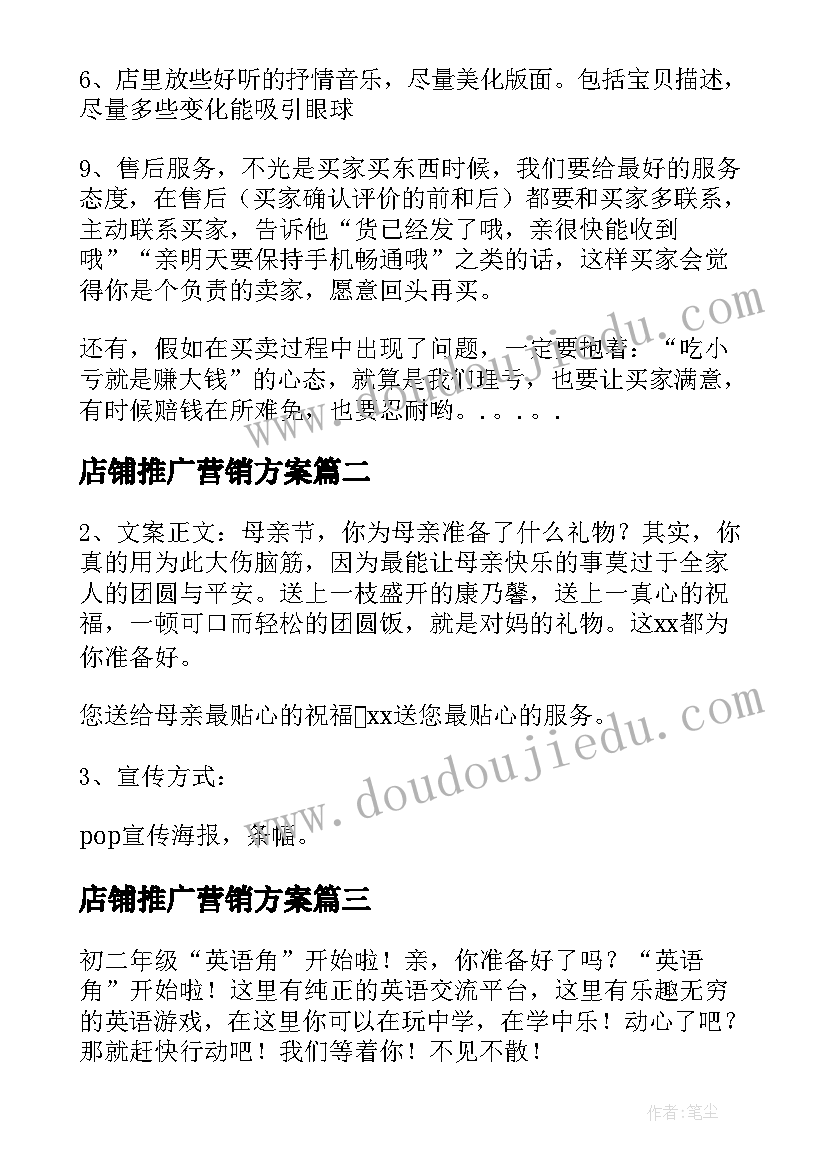 2023年店铺推广营销方案 网店推广方案(模板5篇)